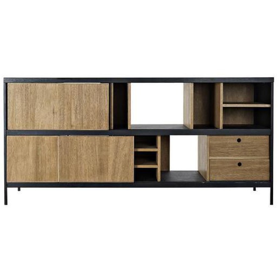 Commode en bois noir avec 2 portes et 1 tiroir  - Largeur 160 x Hauteur 75 x Profondeur 40cm