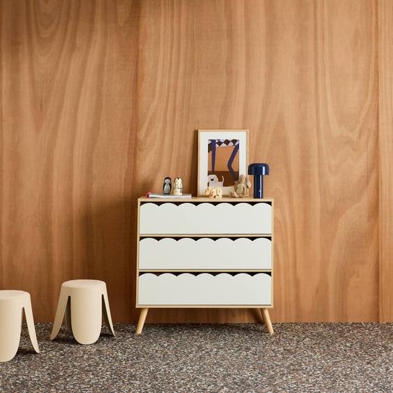 Commode Enfant Décor Bois 3 Tiroirs, Pieds Bois De Pin - 80 X 30 X 79 Cm - Azur Blanc