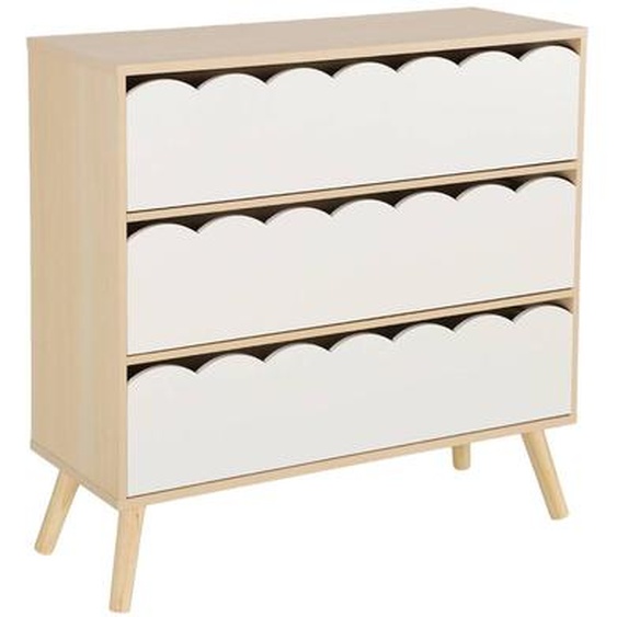Commode Enfant Décor Bois 3 Tiroirs, Pieds Bois De Pin - 80 X 30 X 79 Cm - Azur Blanc