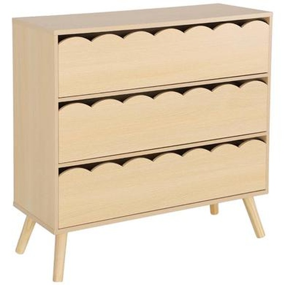 Commode Enfant Décor Bois 3 Tiroirs, Pieds Bois De Pin - 80 X 30 X 79 Cm - Azur Naturel