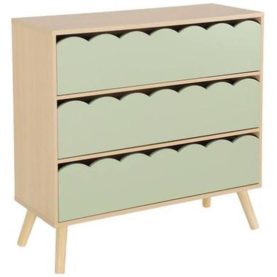 Commode Enfant Décor Bois 3 Tiroirs, Pieds Bois De Pin - 80 X 30 X 79 Cm - Azur Vert