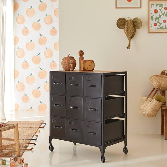Commode Enfant En Métal 9 Tiroirs De Style Industriel Noir