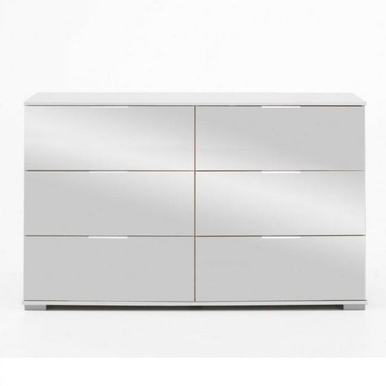 Commode ENSSE 6 tiroirs 130cm blanc et miroir