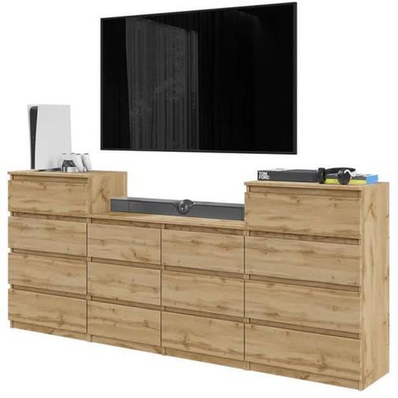 Commode GABRIEL – 14 tiroirs (4+6+4) – H 92 cm L 220 cm P 33 cm (Chêne Wotan)