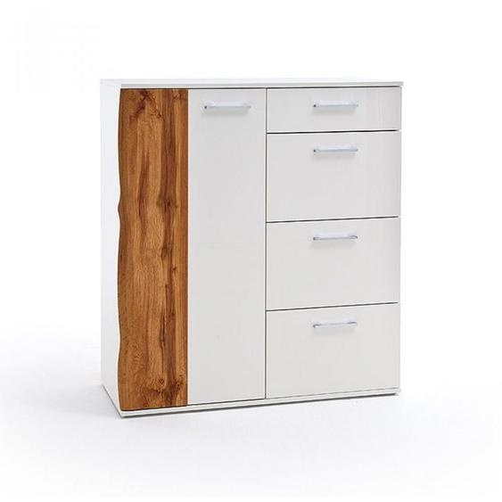 Commode GRANTA bois 1 porte 4 tiroirs finition laqué blanc brillant