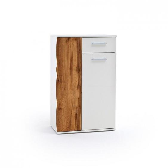 Commode GRANTA bois 2 portes 4 étagères 1 tiroir finition laqué blanc brillant
