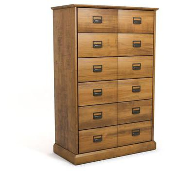 Commode haute, pin massif, 6 tiroirs, Lindley