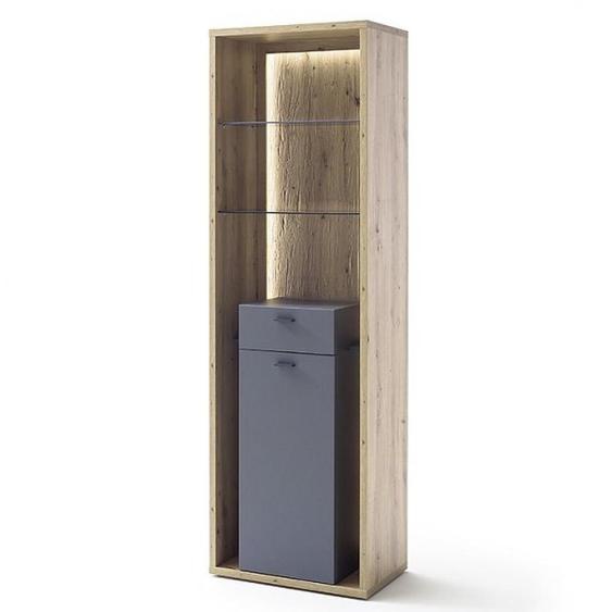 Commode haute SOLO 66 x 209 cm structure mélamine chêne Façade gris royal mat