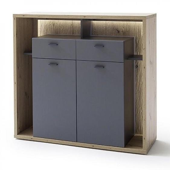 Commode haute SOLO structure mélamine chêne 2 portes Façade gris royal mat