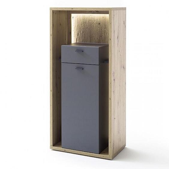 Commode haute SOLO structure mélamine chêne Façade gris royal mat