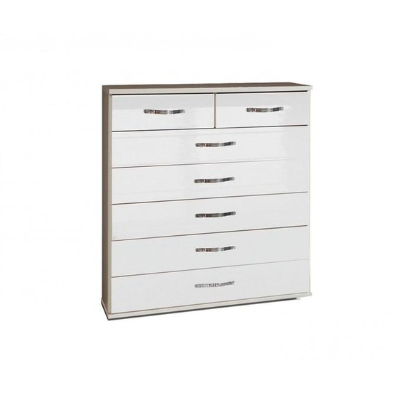 Commode KROOS 7 tiroirs structure blanc façade laquée blanc brillant