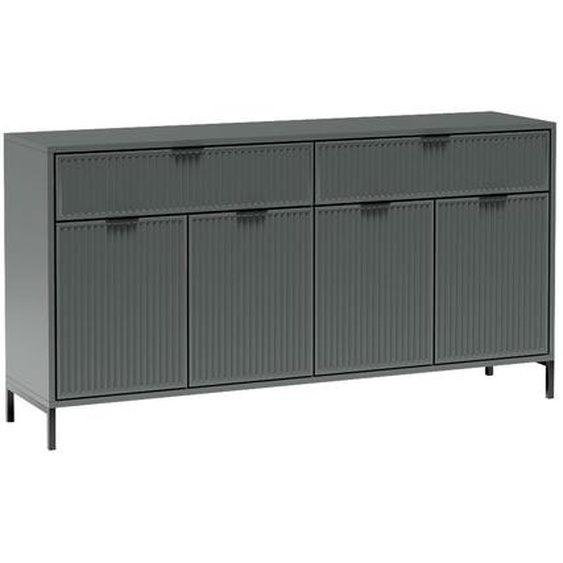 Commode LINNA LS-1 avec façade cannelée, 4 portes et 2 tiroirs, couleur : pierre verte