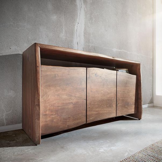 Commode Live-Edge 145 cm acacia marron 3 portes tronc darbre, Buffets, Baumkantenmöbel, Massivholzmöbel, Massivholz