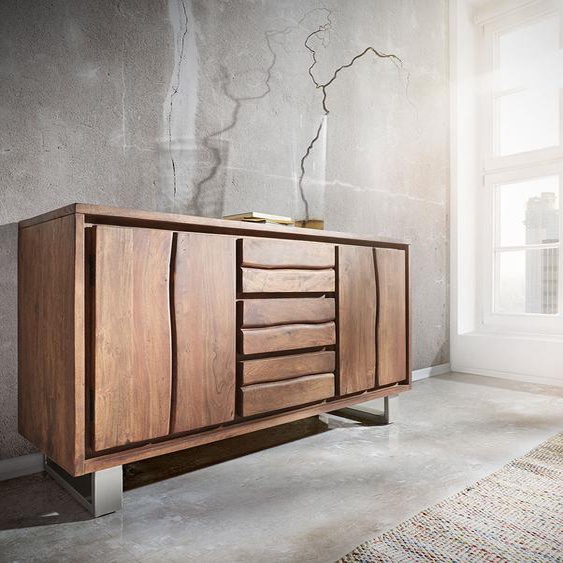 Commode Live-Edge 147 cm acacia marron 3 tiroirs 2 portes, Buffets, Baumkantenmöbel, Massivholzmöbel, Massivholz