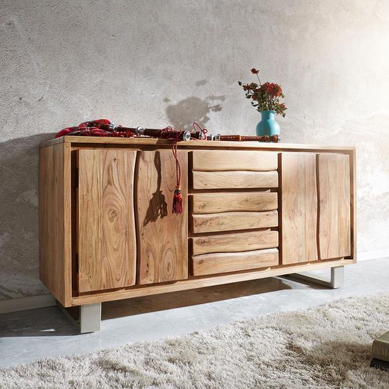 Commode Live-Edge 147 cm acacia nature 3 tiroirs 2 portes, Buffets, Baumkantenmöbel, Massivholzmöbel, Massivholz