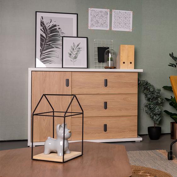 Commode MASSI 3 tiroirs largeur 100 cm pour chambre enfant - Chêne hickory - Panneaux Stratifiés