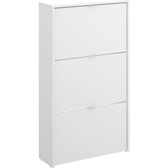 Commode meuble à chaussures 3 portes coloris blanc - Longueur 61 x Profondeur 25 x Hauteur 113 cm