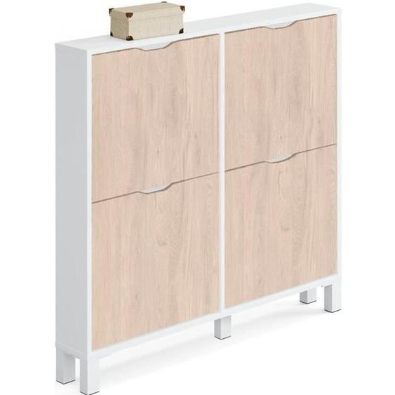 Commode Meuble à chaussures 4 portes Blanc brillant - effet bois - Hauteur 98 x Longueur 97 x Profondeur 17 cm