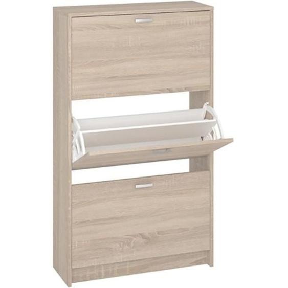Commode Meuble à chaussures, coloris chêne - Longueur 70 x Hauteur 120 x Profondeur 25 cm