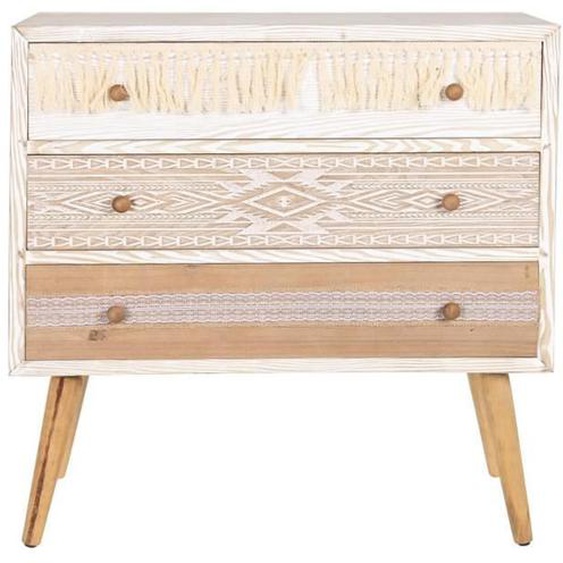 Commode, meuble de rangement en bois de sapin coloris blanc, naturel - Longueur 80 x Profondeur 35 x hauteur 80 cm