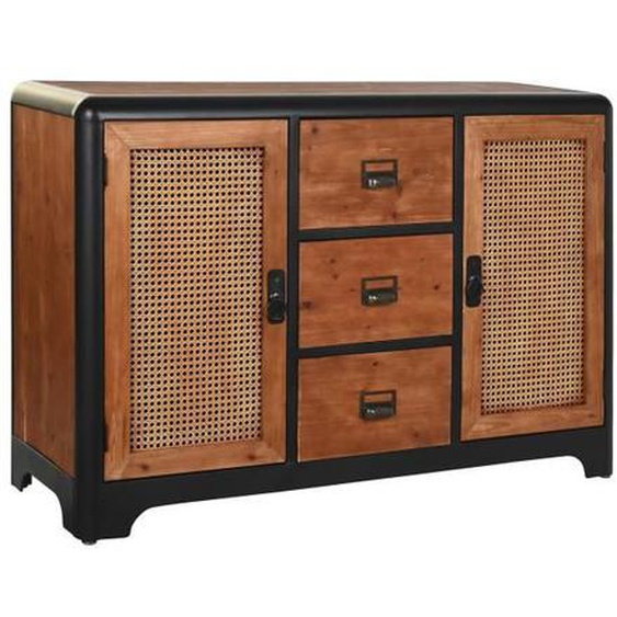 Commode, meuble de rangement en bois de sapin naturel et métal noir - Longueur 120 x Profondeur 40 x hauteur 79 cm