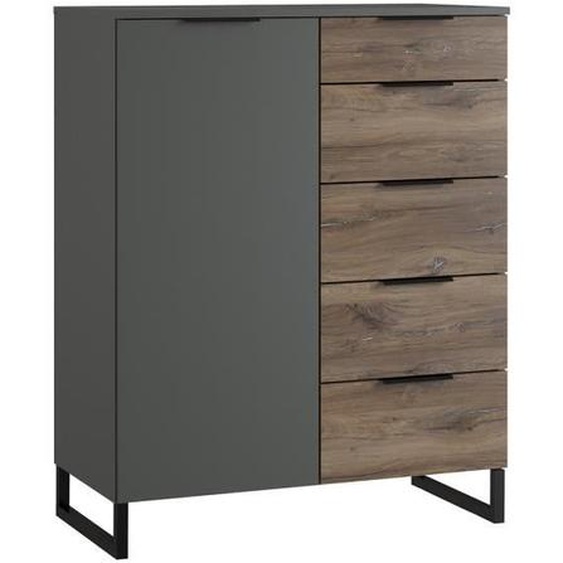 Commode meuble de rangement Vegas coloris imitation chêne -graphite - Longueur 81 x Profondeur 41 x Hauteur 102 cm