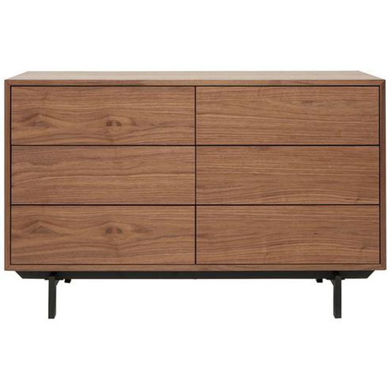 Commode vintage bois foncé noyer et métal noir 6 tiroirs L120 cm MANNY