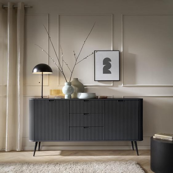 Commode Moderne En Mdf Noir 168 Cm - Pieds Choix Or Ou Noir