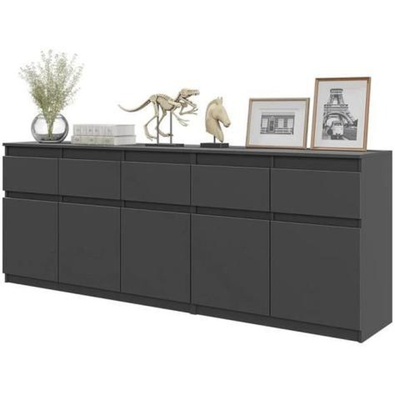 Commode NOAH - 5 Tiroirs et 5 Portes - H75 cm x L200 cm x P35 cm (Anthracite)