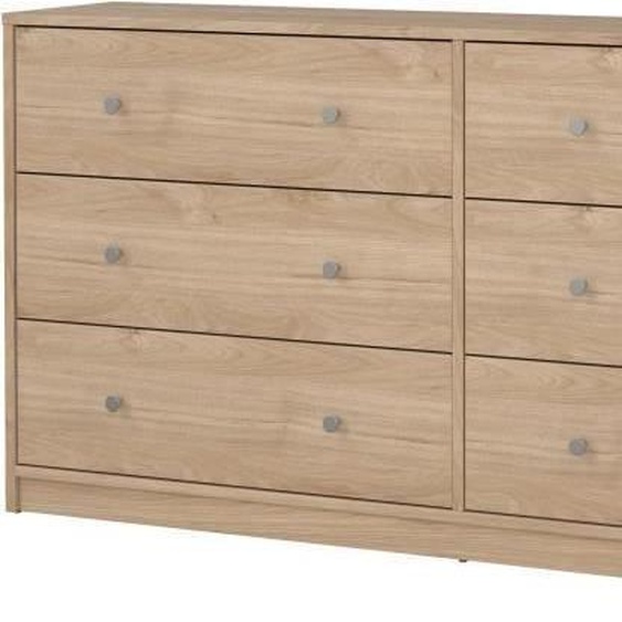Commode 2x3 tiroirs,Reproduction chene, L 143 x P 30 x H 68 cm, Bois et panneaux de particules, Marron