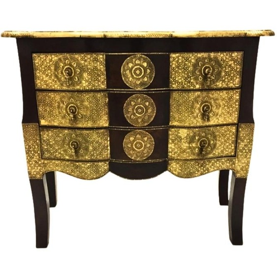 Commode orientale en bois massif Durga 75 cm avec ornements en laiton