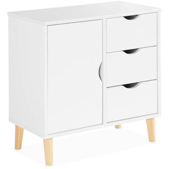 Commode Pour Enfant Décor Bois 1 Porte 3 Tiroirs Tobias Blanc