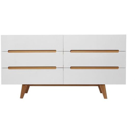 Commode scandinave blanc brillant et frêne 6 tiroirs MELKA - MILIBOO