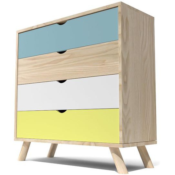 Commode Scandinave bois Viking Bleu, Blanc, Jaune