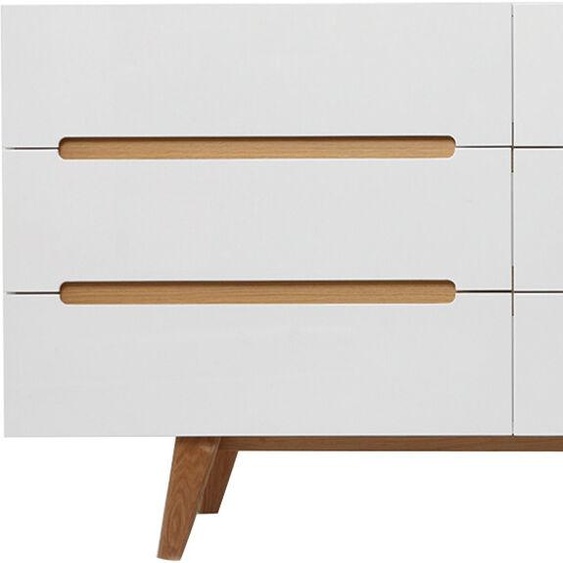 Commode scandinave finition blanc laqué brillant 6 tiroirs L160 cm MELKA