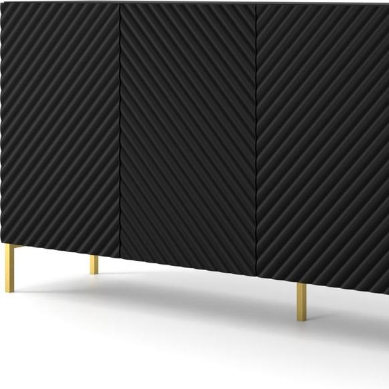 Commode SURF 4D 200 cm NOIR MATTE Buffet 4 portes avec façades MDF fraisées Armoire Buffet BEINE GOLDEN