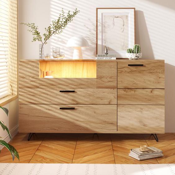 Commode - TIMPFEE - Objet combo - Bois - Portes en verre - Éclairage LED