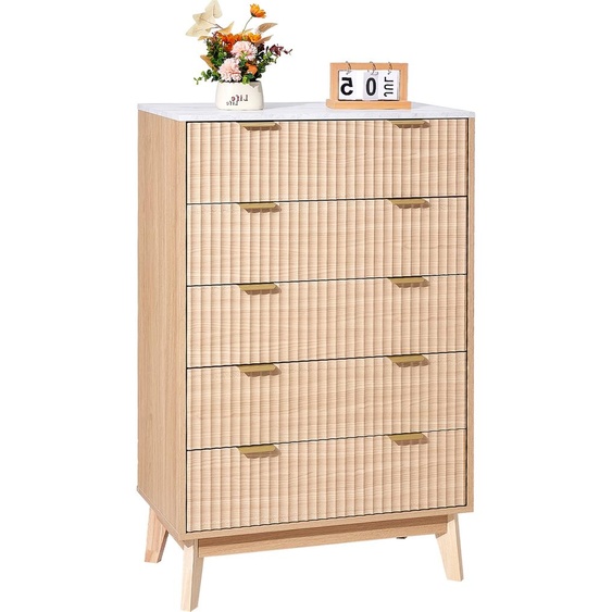 Commode VEVOR, Commode en bois avec rails et anti-basculement, Commode moderne minimaliste vintage pour salon chambre couloir (bois clair)