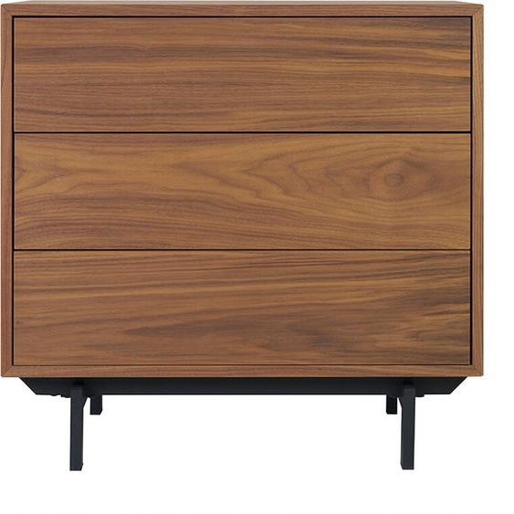 Commode vintage en bois foncé noyer et métal noir 3 tiroirs L81 cm MANNY