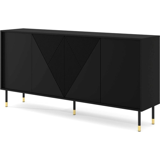Commode WOODY BLACK 4D 180 cm NOIR MAT - Façades fraisées MDF - Sideboard Highboard sur pieds