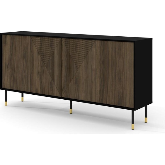 Commode WOODY PACIFIC 4D 180 cm NOIR MAT / NOISET PACIFIC - Façades fraisées MDF - Buffet haut sur pieds