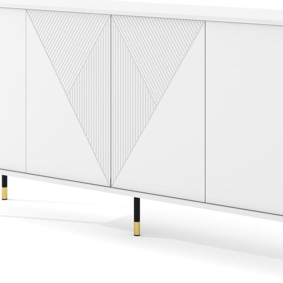 Commode WOODY WHITE 4D 180 cm BLANC MATT - façades fraisées MDF - Sideboard Highboard sur pieds