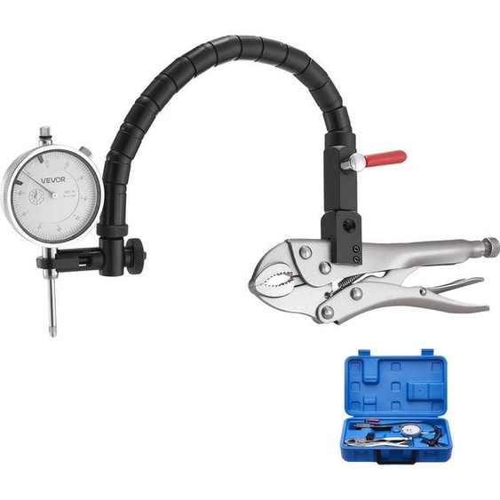Comparateur VEVOR avec bras flexible 360° & pince de préhension 360°, précision 0,03 mm, plage 0-25,4 mm, professionnel pour linstallation de machines, mesure de zones étroites, mallette de rangement