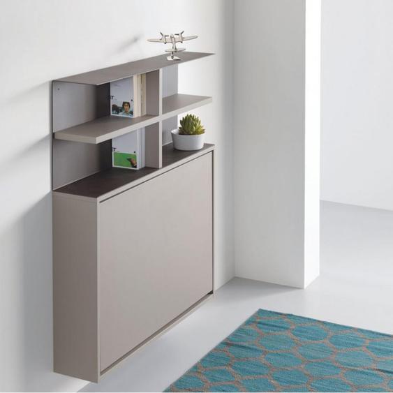 Compo Bureau/Table pliante mural TAVOLO 2 avec bibliothèque gris tourterelle 3 chaises grises intégrées