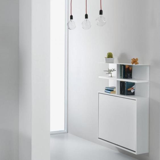 Compo bureau/table pliante mural TAVOLO 2 blanc avec bibliothèque 3 chaises blanches intégrées