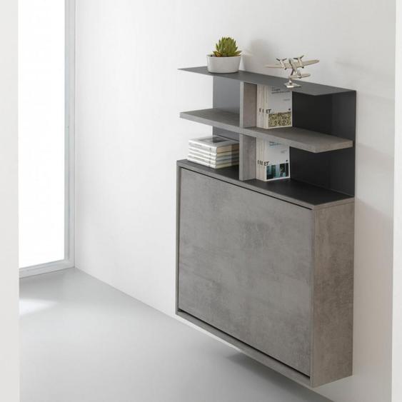 Compo bureau/table pliante TAVOLO 2 gris béton avec bibliothèque  3 chaises grises ardoises intégrées