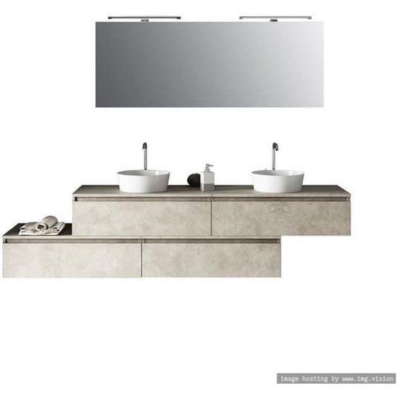Composition de salle de bain double vasque 9 pièces ASTRA havane