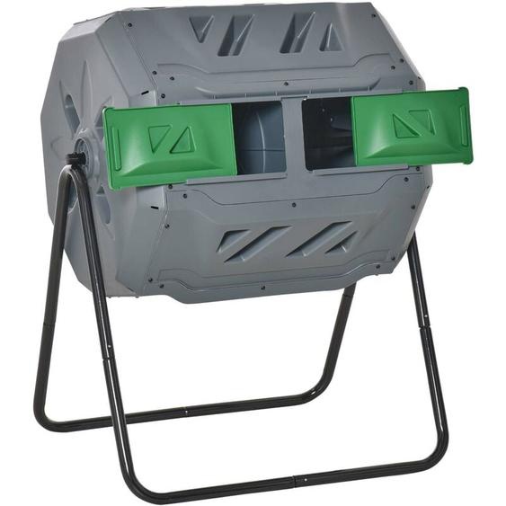 Outsunny - Composteur de Jardin - bac à Compost pour déchets - Rotatif 360° - Double Chambre 160 l - Acier pp Gris
