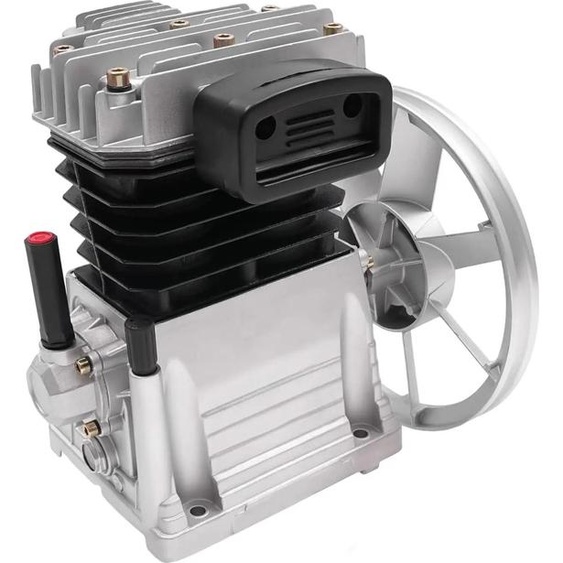 Compresseur dair - Tête de pompe - 3 CV - 2 cylindres - 10 bars - Avec silencieux - Boîtier en aluminium - Argent