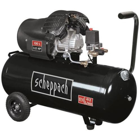 Scheppach - Compresseur horizontal bi-cylindre lubrifie 100L 10 bar 3CV, 2 manometres et 2 raccords rapides - HC110DC Black Edit